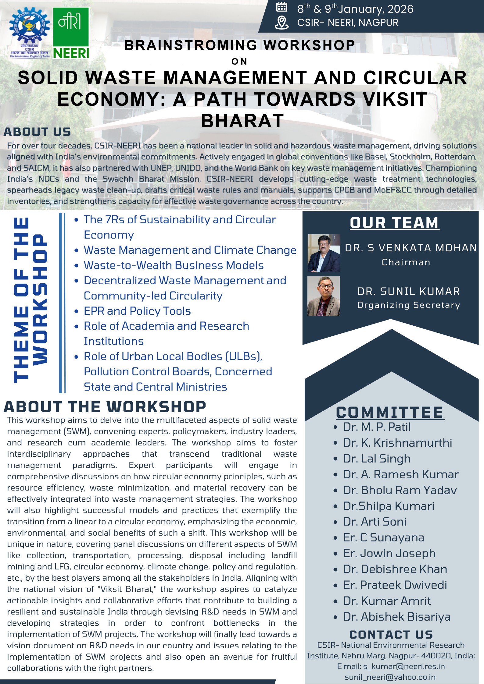 Two days Brainstorming Workshop onSolid Waste Management and Circular Economy: A Path Towards Viksit Bharat8-9th Jan 2026 Image